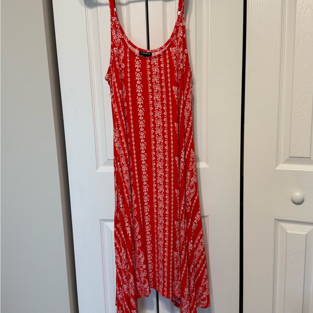 Torrid Red and White Asymmetrical Dress